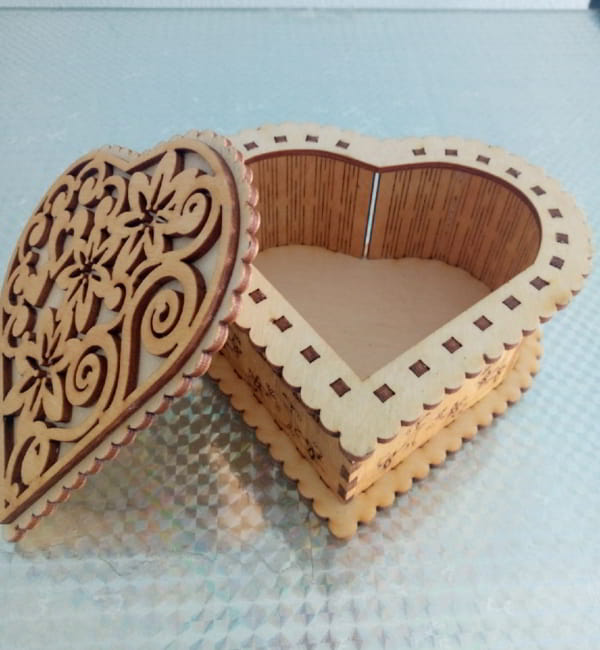 Laser Cut Wooden Heart Shaped Gift Box CDR Vector File