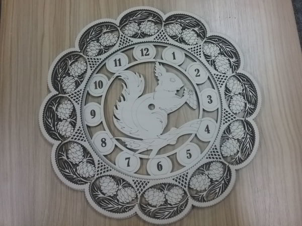 Laser Cut Decorative Wall Clock with Squirrel Free CDR File