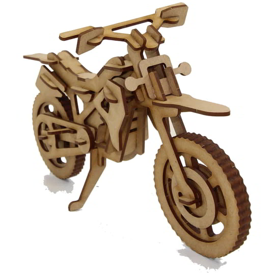 Laser Cut 3D Wooden Puzzle Bike Model Motorcycle 3D Puzzle CDR File
