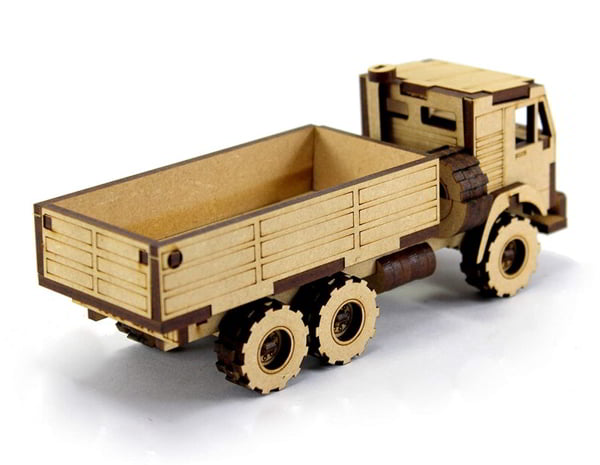 Laser Cut Wooden 3D Puzzle Dumper Truck Toy Model CDR File