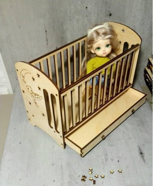 Laser Cut Wooden Doll Cradle Layout Vector File