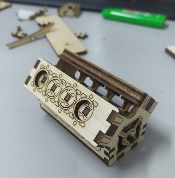 Laser Cut 3D Puzzle Wooden V8 Engine Model CDR File
