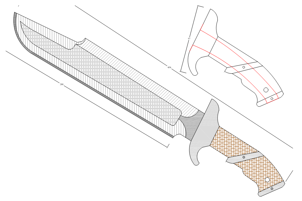 Laser Cut Predator Bowie Knife Drawing Vector File