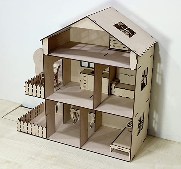 Laser Cut Plywood Doll House Kit 4mm CDR File