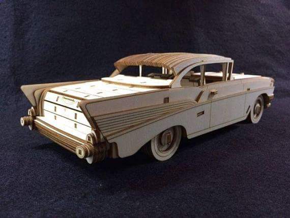 Laser Cut 3D Wooden Puzzle Chevrolet Bel Air 1957 Model Design Vector File