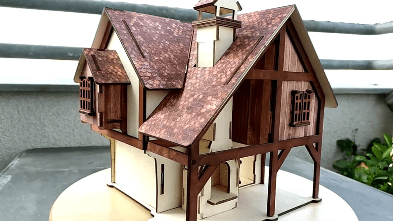 Laser Cut Wooden 3D Puzzle House Model DXF File