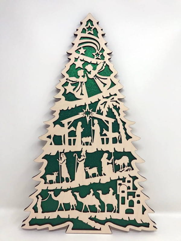 Laser Cut Wooden Christmas Tree Decorative Night Lamp CDR File