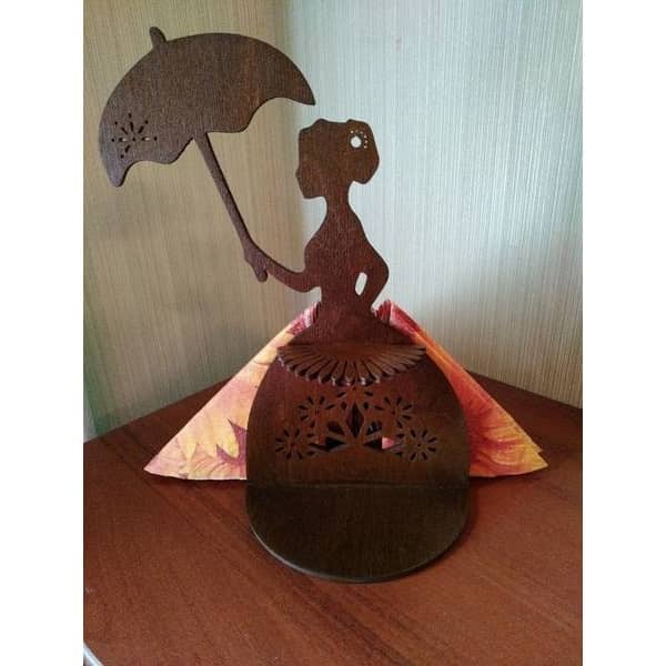 Laser Cut Plywood Doll Napkin Holder with Umbrella Vector File