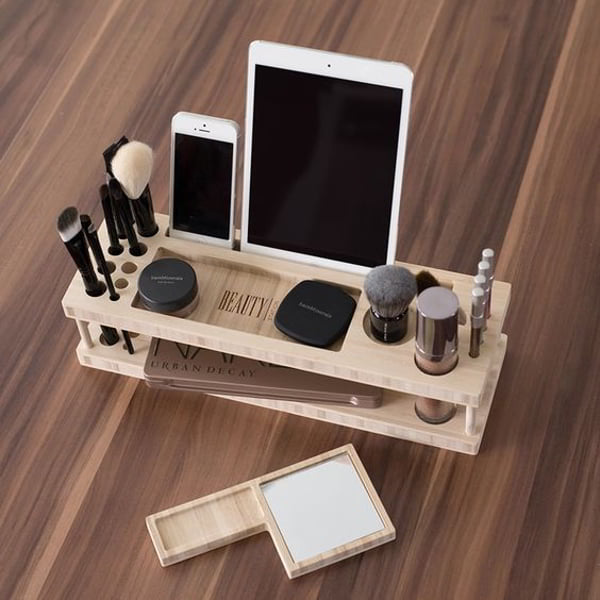 Laser Cut Wood Makeup Stand Organizer with Mobile Stand DXF File