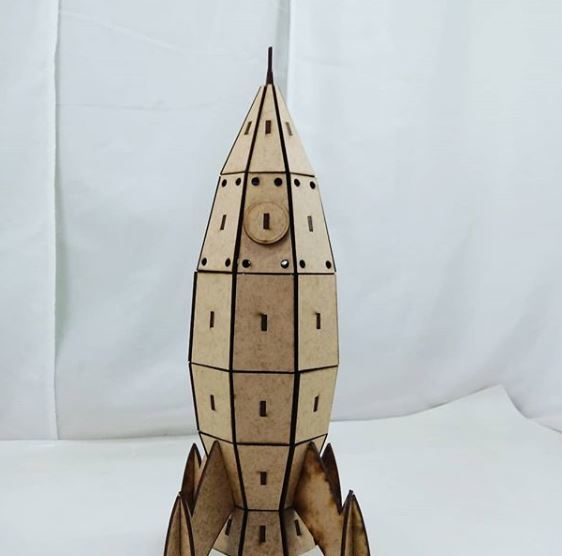 Laser Cut 3D Wooden Puzzle Rocket Spaceship Toy 3mm DXF File