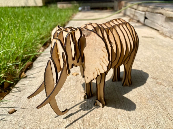 Laser Cut 3D Wooden Puzzle Elephant Toy Model Vector File