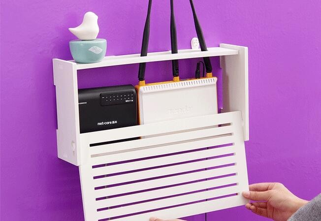 Laser Cut Wood Shelf Wall Hangings Bracket Cable Organizer Wifi Router Storage Box DXF File