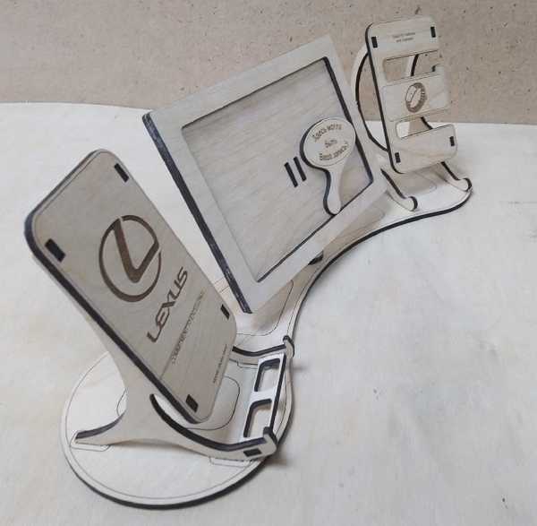 Laser Cut Wooden Watch Organizer Phone Dock with Photo Frame PDF File