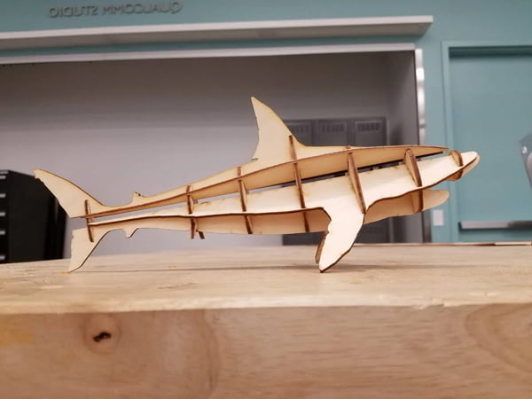 Laser Cut 3D Wooden Puzzle Shark Toy Model CDR File