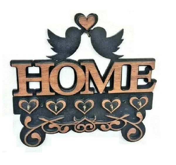Laser Cut Wooden Decorative Home Wall Key Hanger with Bird Couple CDR File