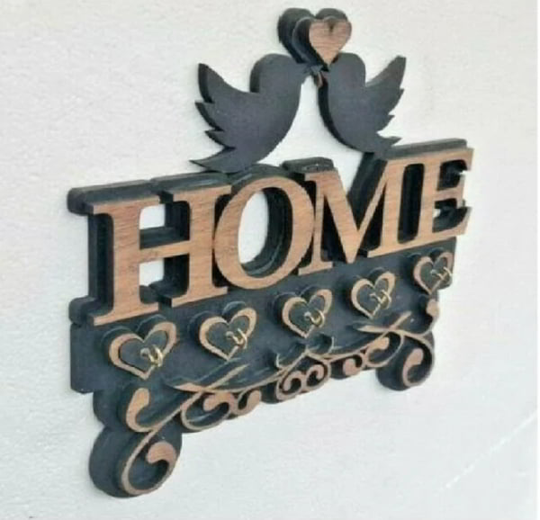 Laser Cut Wooden Decorative Home Wall Key Hanger with Bird Couple CDR File