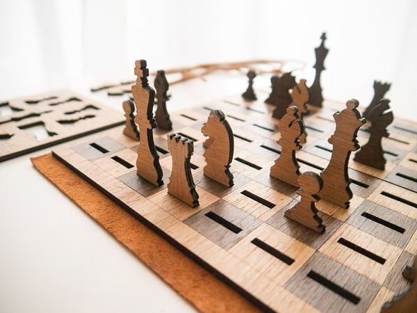 Laser Cut Wooden Chess Board with Chess Pieces DXF File