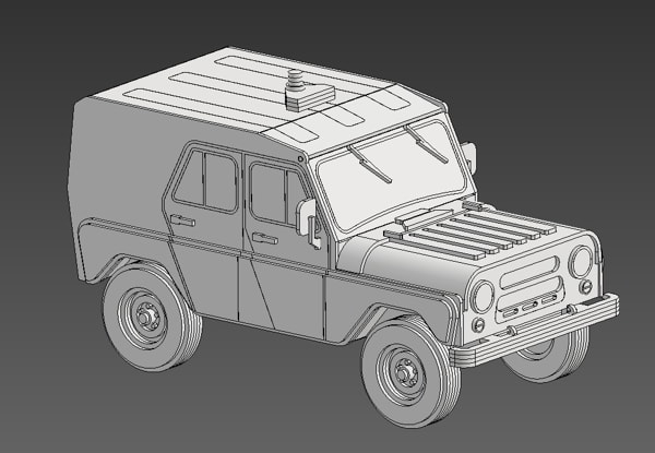 3D Puzzle UAZ Police Car Model 3mm CDR File for Laser Cutting