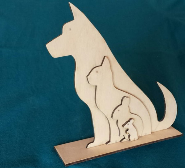 3D Wooden Puzzle Dog Cat Rabbit Mouse Toy DXF and PDF File for Laser Cutting