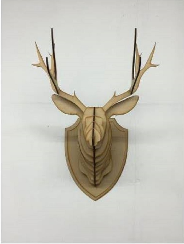 Laser Cut 3D Puzzle Wall Mounted Deer Head Model for Wall Decor DXF File