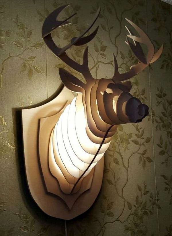 Laser Cut 3D Puzzle Wooden Lamp Decorative Wall Mounted Deer Head Model DXF File