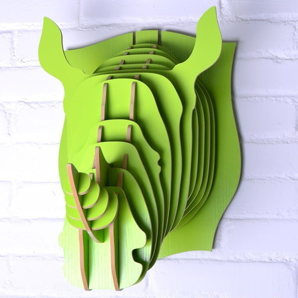 Laser Cut 3D Wooden Puzzle Rhinoceros Head Puzzle Wall Decal Animal Head Model CDR File