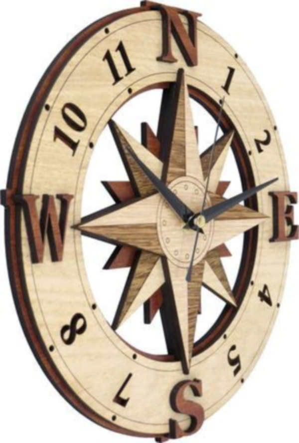 Laser Cut Wooden Compass Wall Clock CDR File