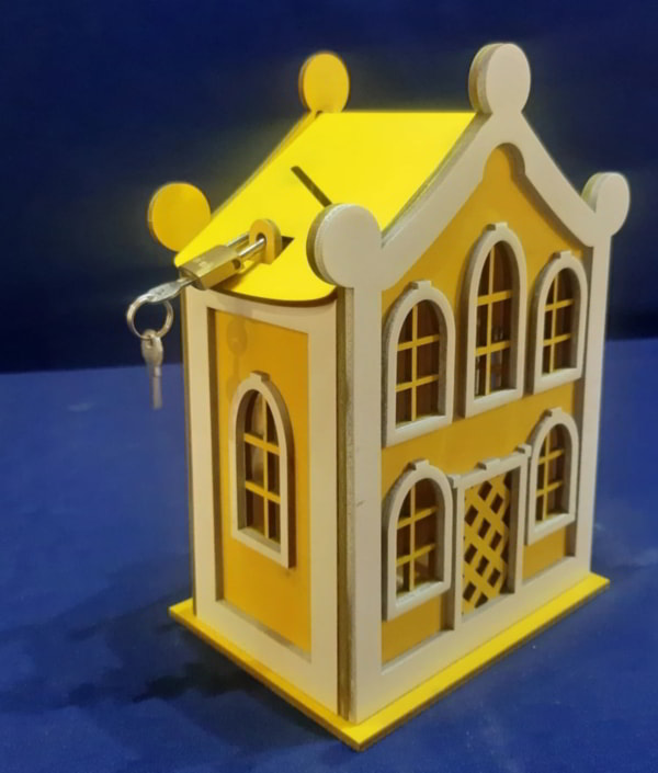Laser Cut Wooden House Piggy Bank Saving Box House DXF File
