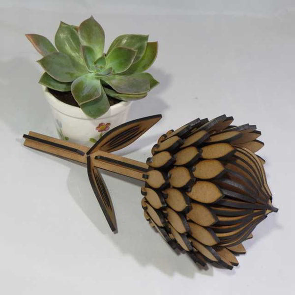 Laser Cut Wooden Protea Flower 3D Puzzle Gift CDR File