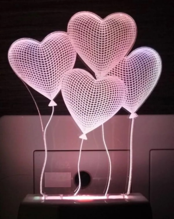 Laser Engraving 4 Heart 3D Illusion Acrylic Led Night Lamp CDR File