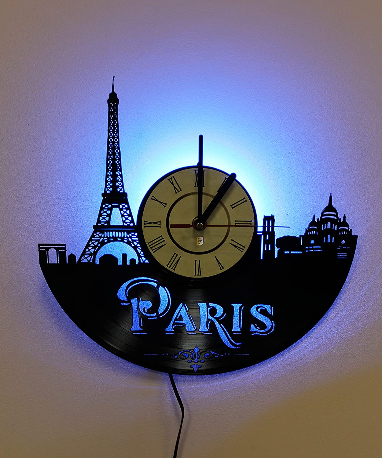 Paris France Wall Clock with Vinyl Record DXF File