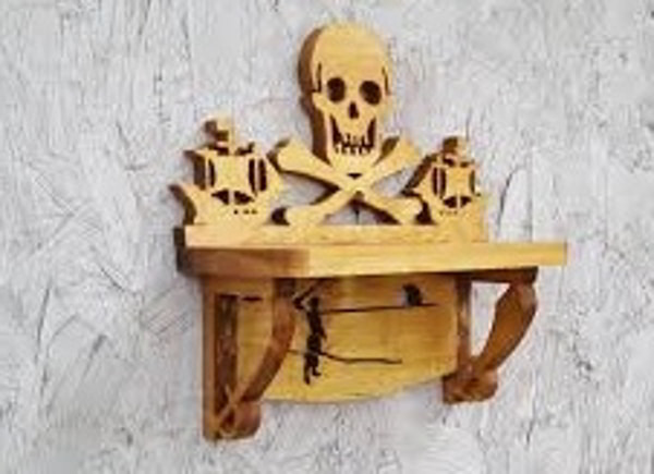 Wooden Pirate Wall Shelf Skull Crossbones Display Shelf CDR File