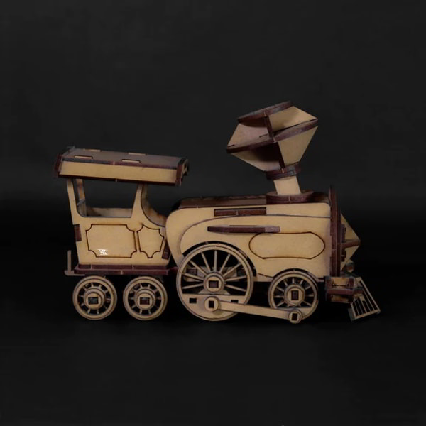 Wooden Puzzle Locomotive 3D Model Set Free DXF File for Laser Cutting