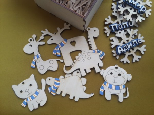Engraving Snowflake Toys Monkey Dinosaurs Animal Gift Box with Ribbon Christmas Tree CDR File