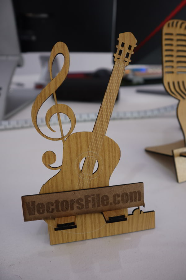 Laser Cut Wooden Guitar Mobile Holder Stand Free CDR and DXF File