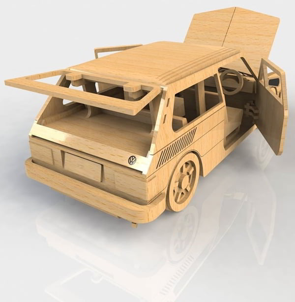 Laser Cut 3D Wooden Puzzle VW Toy Car Model Automobile CDR and DXF File