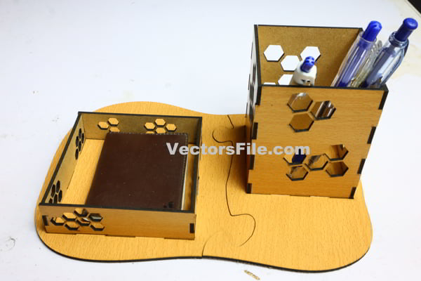 Laser Cut MDF Pencil and Notes Organizer Pen Holder Stand Free DXF and SVG File