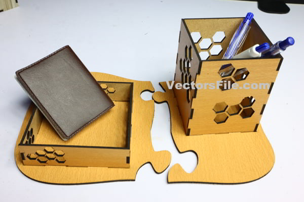 Laser Cut MDF Pencil and Notes Organizer Pen Holder Stand Free DXF and SVG File