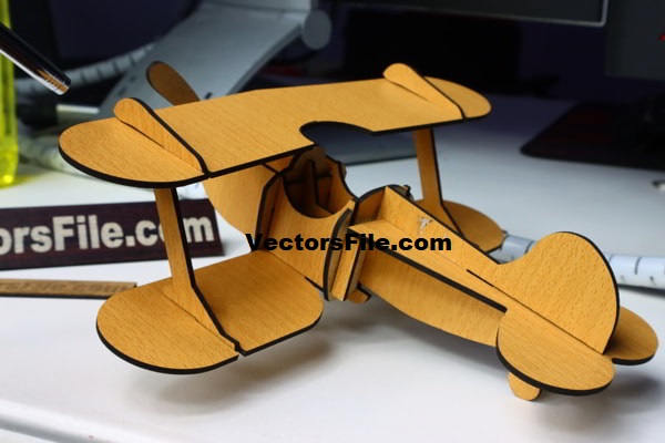 Laser Cut MDF 3D Puzzle Biplane Toy Model Layout DXF and PDF File