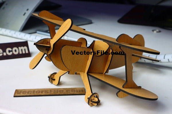 Laser Cut MDF 3D Puzzle Biplane Toy Model Layout DXF and PDF File
