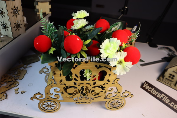 Laser Cut MDF Flower Buggy Basket Flower Holder Free CDR and DXF File