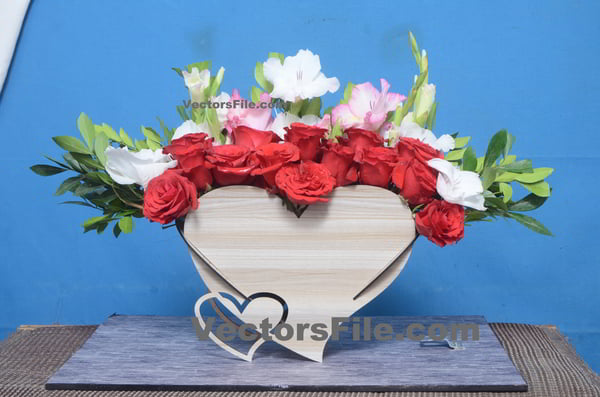 Laser Cut MDF Flower Heart Basket Wedding Gift Basket CDR and DXF File
