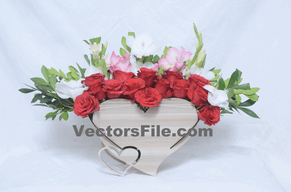 Laser Cut MDF Flower Heart Basket Wedding Gift Basket CDR and DXF File