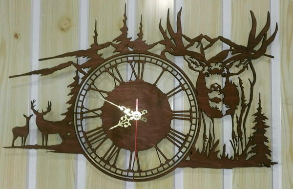 Wooden Forest Deer Wall Clock Room Decor Free Laser Cut File