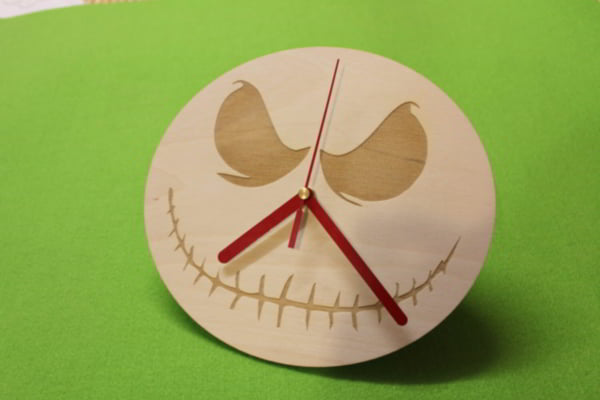 Laser Cut Halloween Scary Jack Skellington Face Round Wooden Clock CDR File