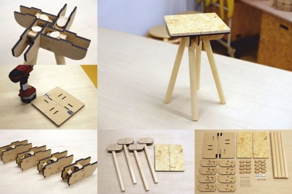 Laser Cut Wooden Mini Stool for Doll House Furniture CDR and DXF File for Laser Cutting