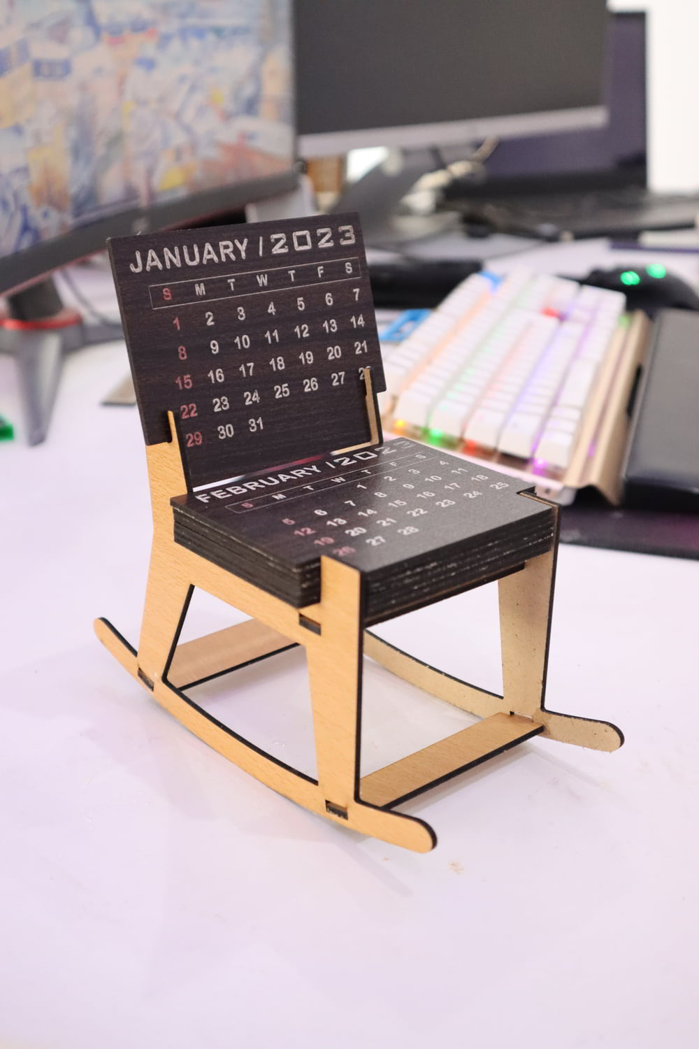 Laser Cut MDF Rocking Chair Calendar 2023 Free Vector File