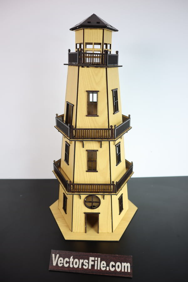 Wooden Cut MDF Light Tower Model Light House Architectural Design Free Vector File