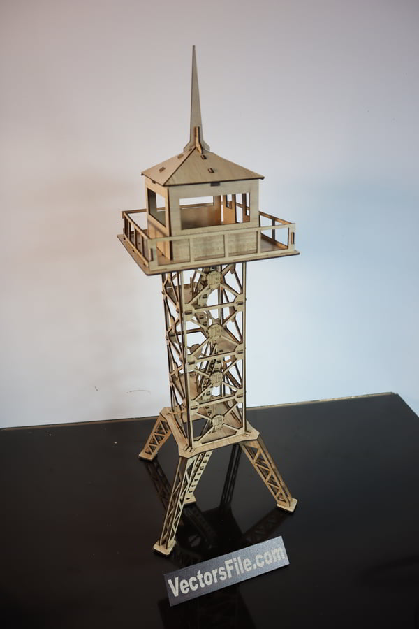Laser Cut Wooden Puzzle Military Observation Tower Model Vector File