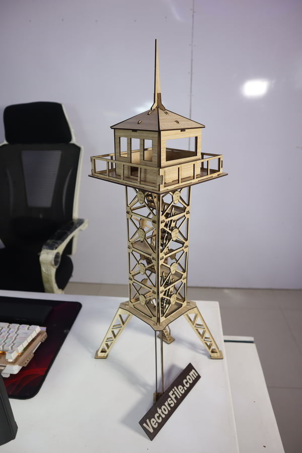 Laser Cut Wooden Puzzle Military Observation Tower Model Vector File